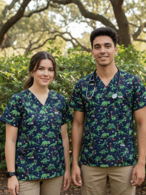 Xmas Dino Scrub Top